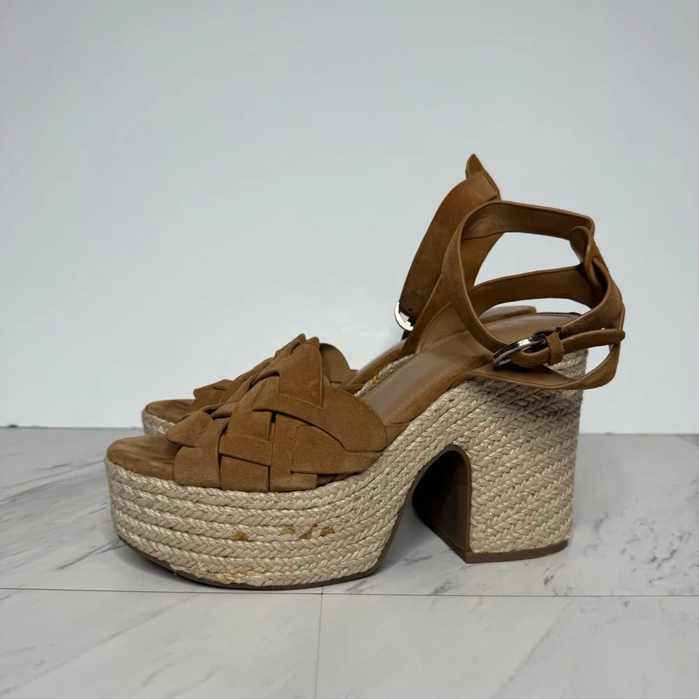 Marc Fisher Oleta Brown Suede Espadrille Platform Heeled Sandal 8 1/2 M